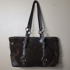 Coach Espresso Brown Suede Satchel Purse/F12836